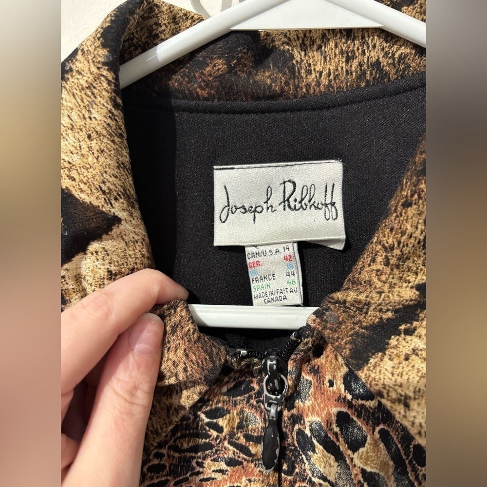 ✨Joseph Ribkoff Animal-Print Zip Jacket – Brown/Black – Size 14 - Picture 4 of 11